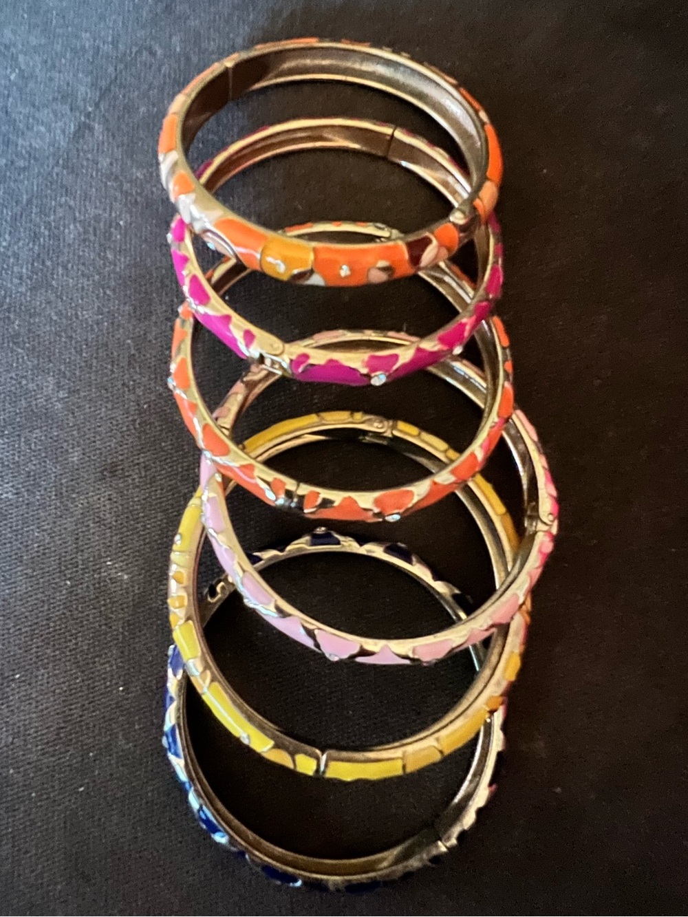 Colorful Enamel Crystal Hinged Bangle Set of 6 Multicolor Bracelets
